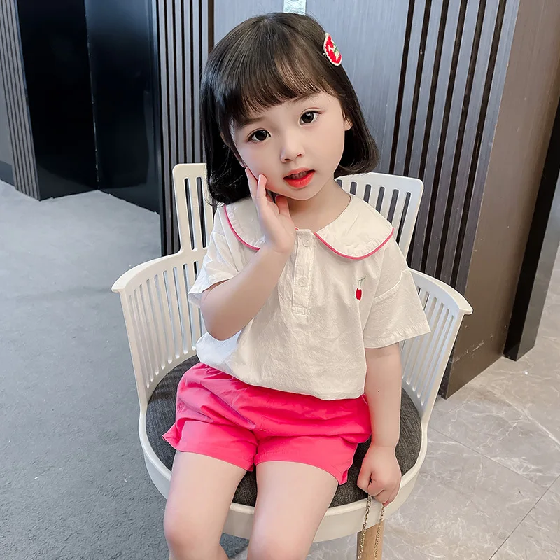 

Комплект детской одежды HYLKIDHUOSE, 2021, летняя повседневная одежда для девочек, футболка с коротким рукавом и шорты, одежда для отпуска для детей...