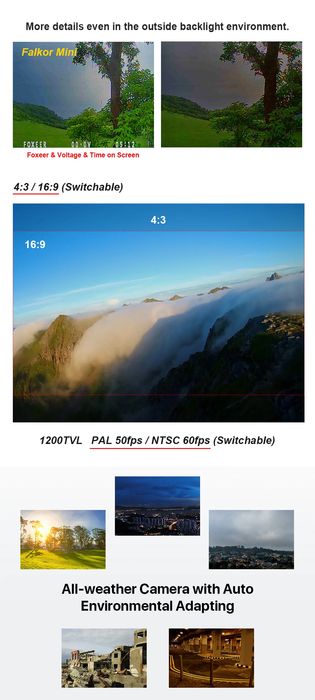 Модернизированная Foxeer Falkor 1200TVL 1/3 CMOS Мини/полноразмерная 16:9/4:3 PAL/NTSC переключаемая камера GWD FPV для радиоуправляемого дрона FPV часть рамы