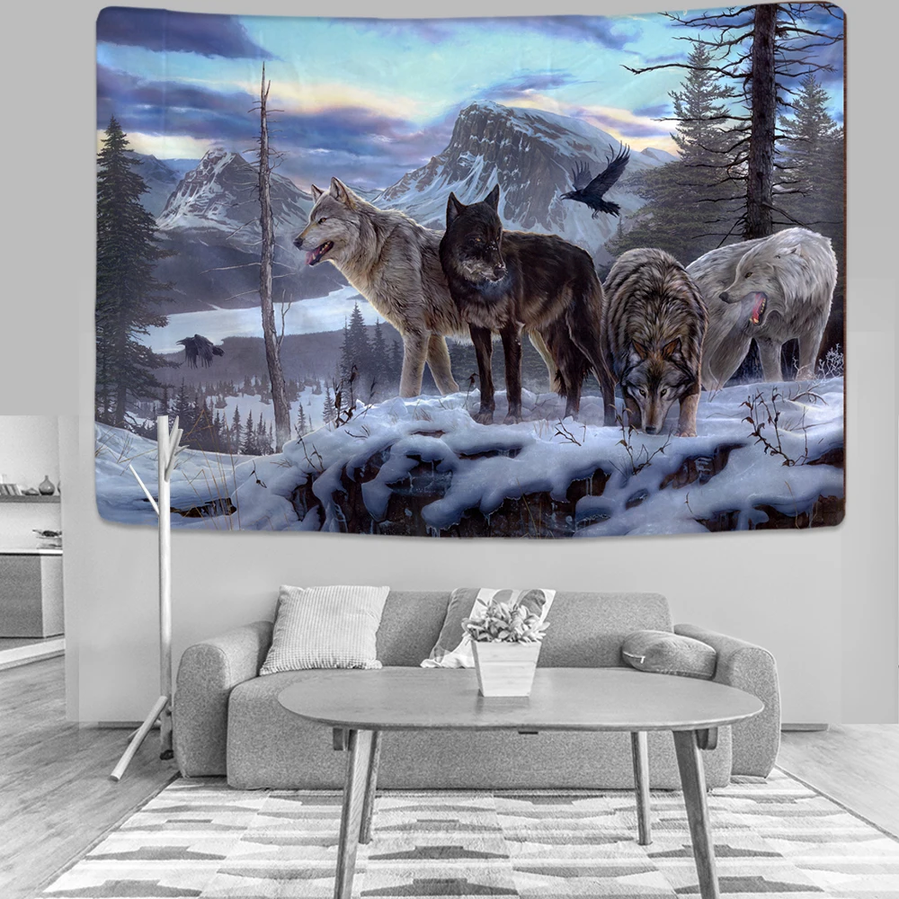 Гобелен с животными волком лесом племенем кроватью гобеленом украшение для дома