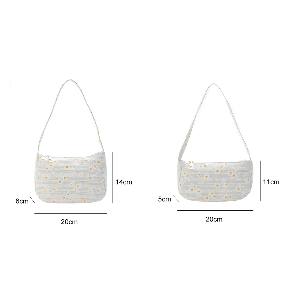 

Casual Daisy Print Top-handle Bag Retro Women Cloth Shoulder Money Purse Female Commuter Street Underarm Pouch Handbag