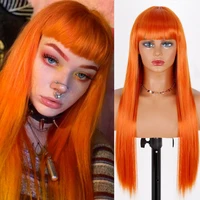voguesi 26inch blonde orange long straight wig with bangs cosplay synthetic hair wigs for woman heat resistant fiber hair wigs