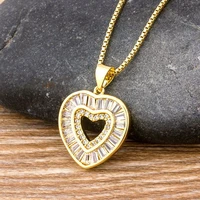 nidin high quality romantic heart shape pandant necklace copper zirconia cz stone necklace long chain jewelry for women couples