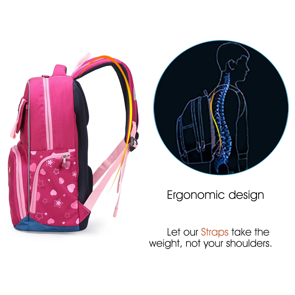 Aoking Lovely Kids School Backpack Large Ergonomic Children Printing Bag Safe Casual Rucksack With Reflective Strip