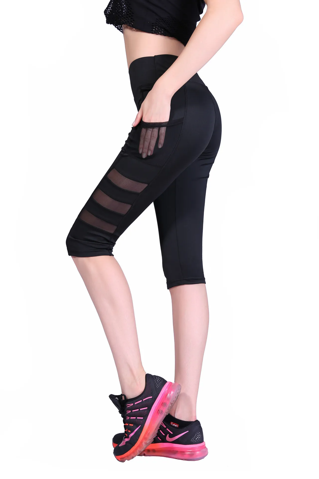 

Pantalones de yoga delgados bolsillo de malla correr deportes fitness deportes ocio levantamiento de cadera leggings de yoga