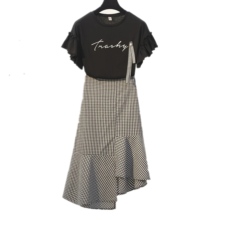 Большой размер корейский комплект из двух предметов для женщин 2020 летние топы с