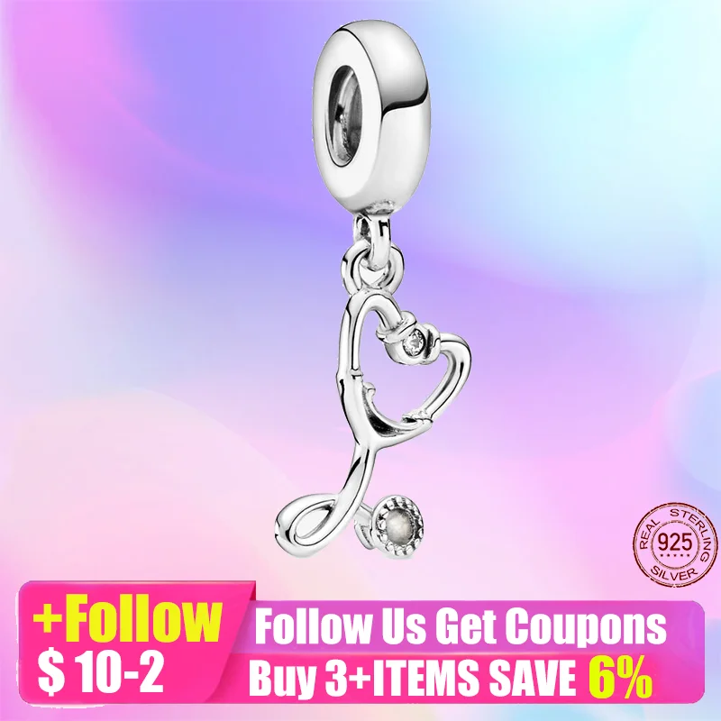 

Best Sellers 925 Sterling Silver Stethoscope Heart Dangle Charms DIY Fine Beads Fit Original Pandora Charm Bracelet Jewelry