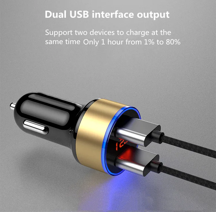 Автомобильное зарядное устройство с двумя USB 3,1 А, цифровой светодиодный дисплей, автомобильное зарядное устройство для Xiaomi iphone, смартфонов, планшетов, QC 3,0, USB адаптер для быстрой зарядки