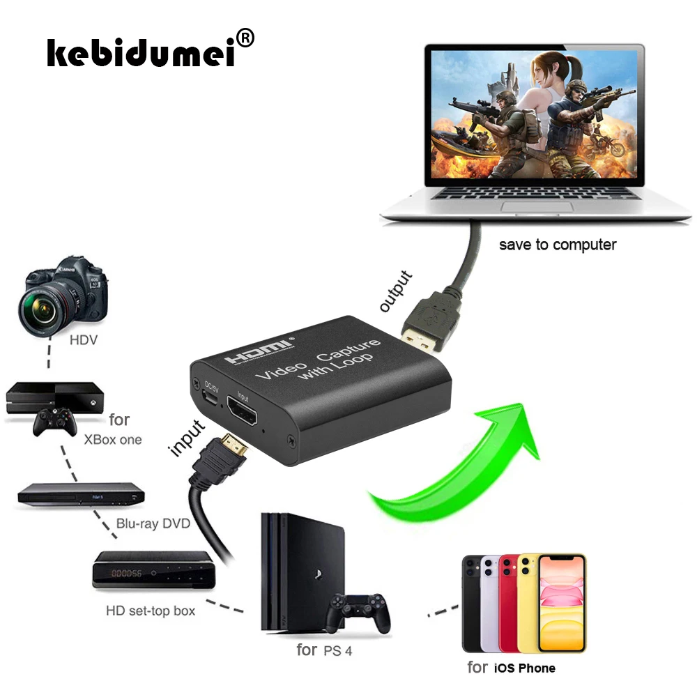 Карта захвата 4K HDMI с циклическим выходом устройство для записи игр USB 2 0 1080P захват