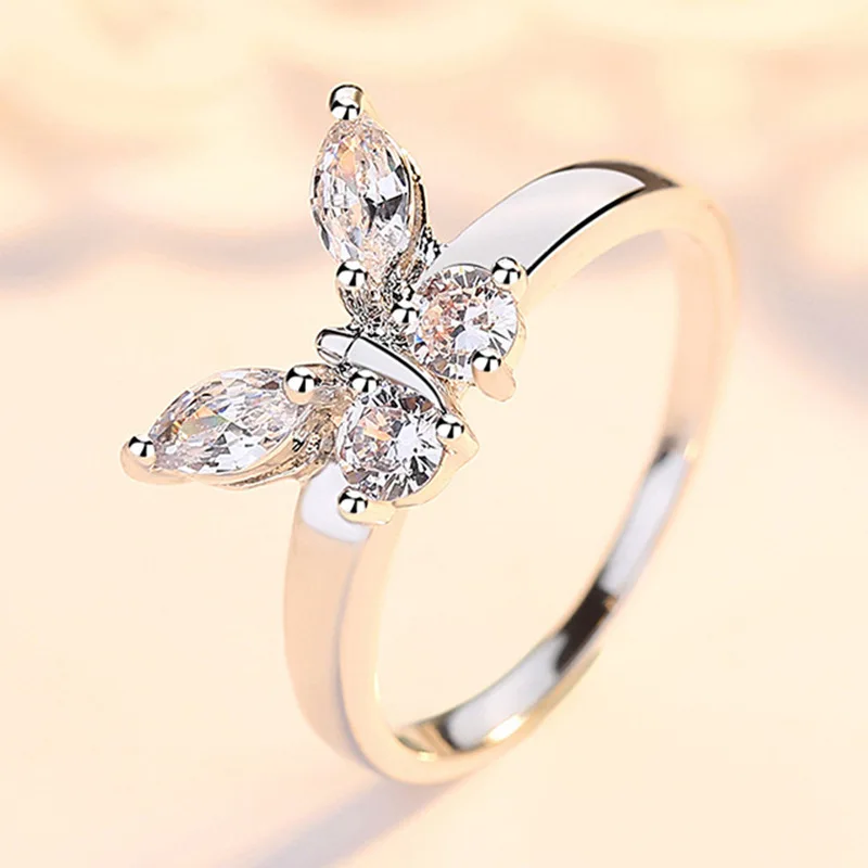 

New Fashion Zircon Wings Butterfly Ring for Women Rose Jewelry Ladies Jewelry Twist Ring Bijoux New Year 2021 Gifts