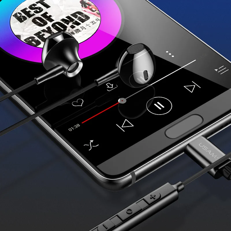 USAMS роскошные наушники вкладыши типа C металлические Hi Fi стерео проводные для samsung