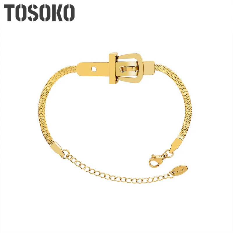 TOSOKO Stainless Steel Jewelry Blade Chain With Buckle Pendant Necklace Women's Fashion Clavicle Chain BSP906