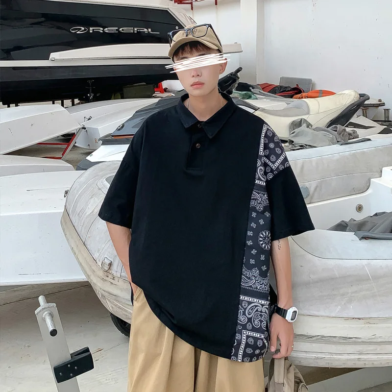 Футболка-поло мужская с коротким рукавом модная свободная футболка принтом