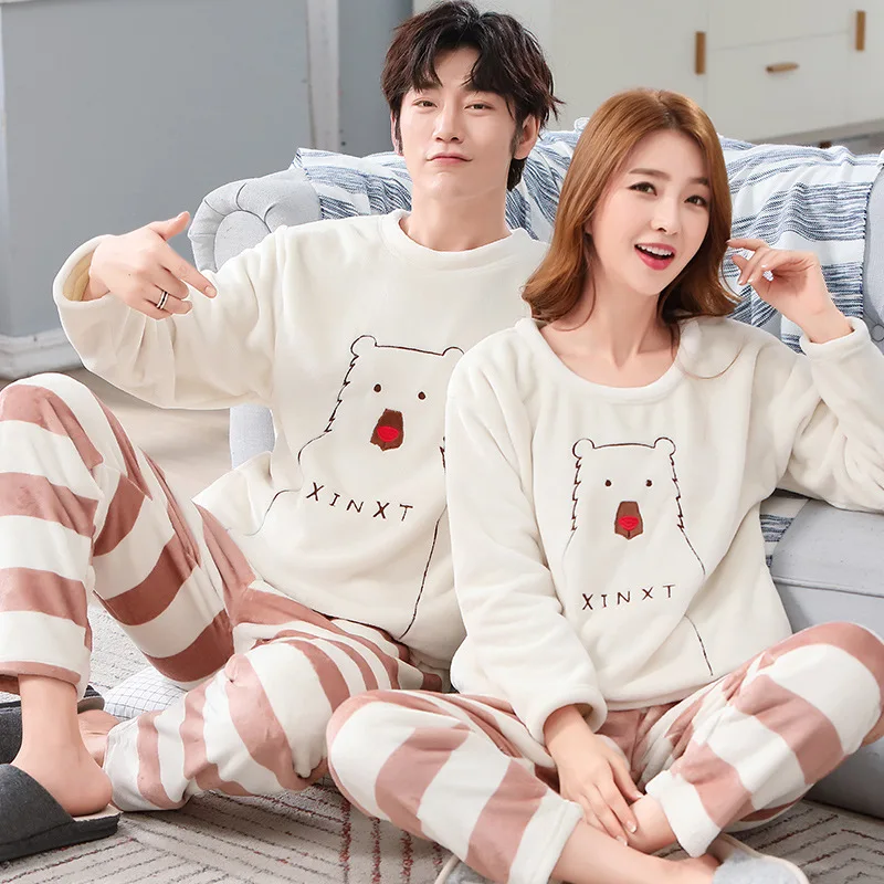 

2020 New Winter Warm Thick Coral Fleece Pajamas Men Women Long Sleeve Sleepwear Pijama Couple Homme Nightwear Cardigan Pyjamas