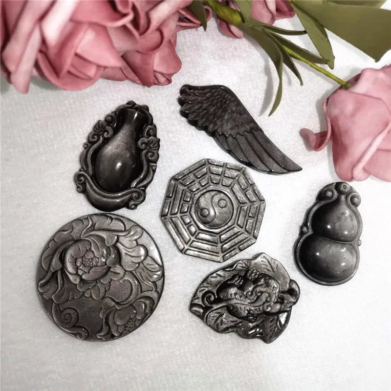 Подвеска из натурального серебряного обсидиана ручной работы на заказ кулон с