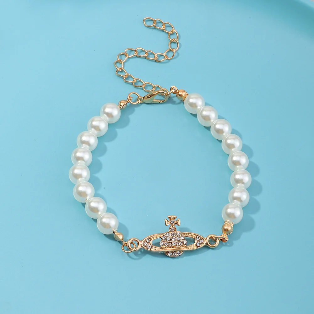

K-pop Simple Texture Round Beads Crystal Planet Bracelet for Women 2021 Fashion Jewelry Temperament Pearl Bracelet Accessories
