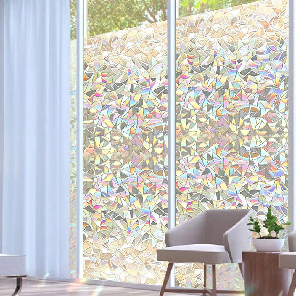 

45x100cm 2pcs Window Glass Sticker for Glass Privacy Sticker Frosted Stained Glass Self Adhesive Rainbow Pattern Home Decoration