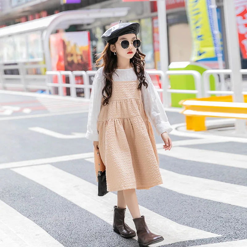 

Новинка Весна 2021, Однотонная рубашка и платье для девочек-подростков, комплект из двух предметов, детский Модный Элегантный комплект одежды...