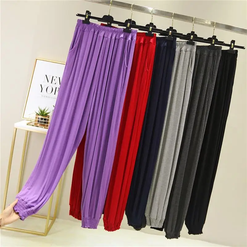 

Modal Thin Harlan Pants Female Summer Large Size Elastic High Waist Loose Straight Casual Pant Long Trousers Women 2022 Y968