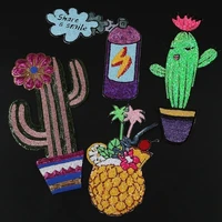 large size sequin cactus tree sewing on patches sewing clothes embroidered appliques cartoon stickers stripes for clothes