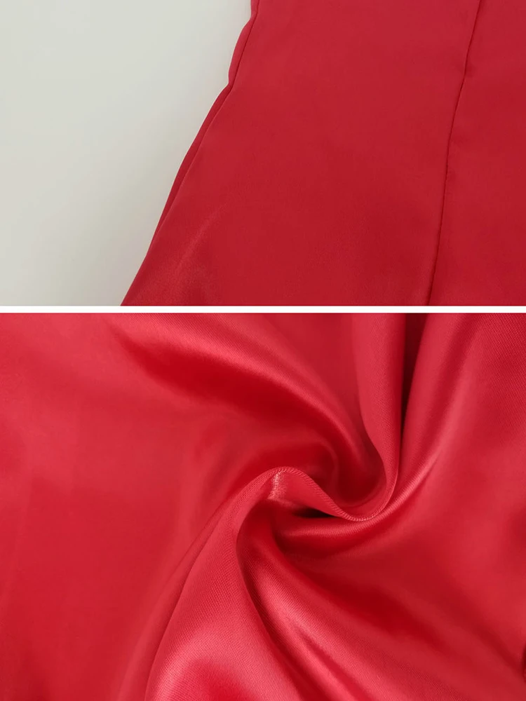 Летнее атласное платье Adogirl с лямками Sapghetti женское элегантное красное мини V