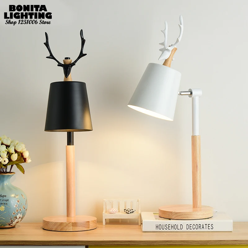 Настольная лампа из цельного дерева в скандинавском стиле светодиодная