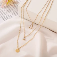 sparkly cz zircon layed metal choker necklaces for women girl gold color alloy coin geometric pendant necklace party accessories