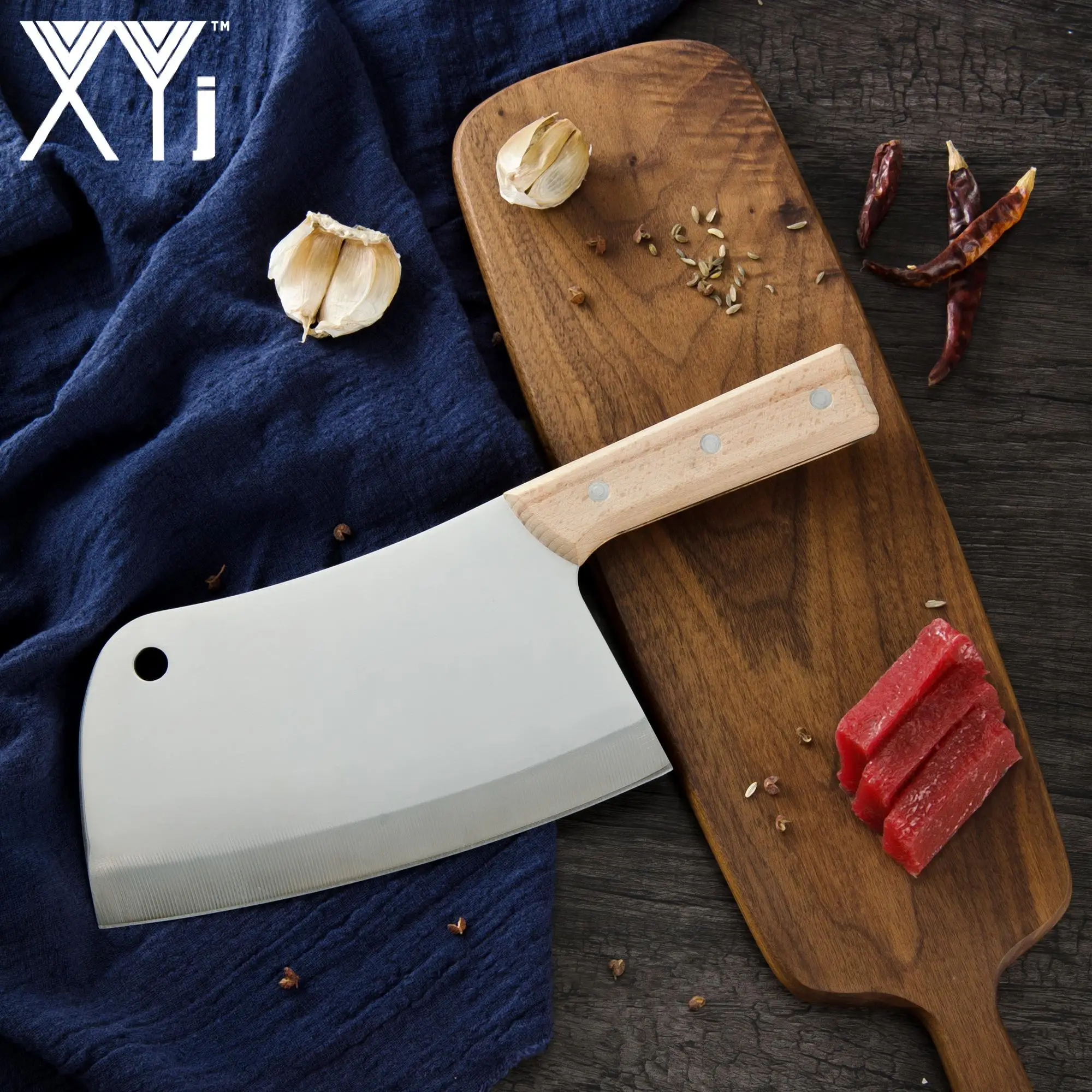 

XYj Chopping Kitchen Chef Stainless Steel Knife 7.5'' INCH Cleaver Butcher Big Slaughter High Carbon Steel Wood Handle Slicer