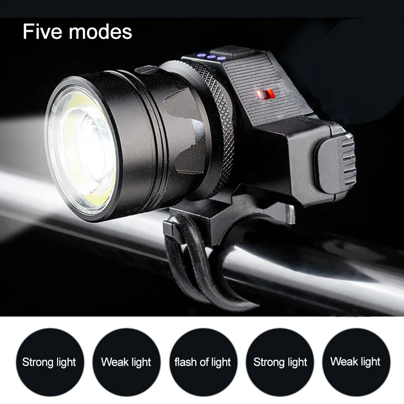 Светильник онарь велосипедный водонепроницаемый Fornt зарядка через USB 5 режимов T6 +