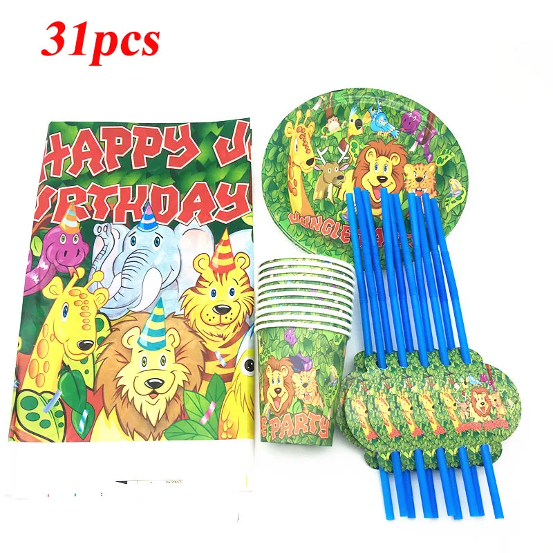 31 шт./упак. Лев джунглей одноразовая посуда тарелки чашки соломинки Король