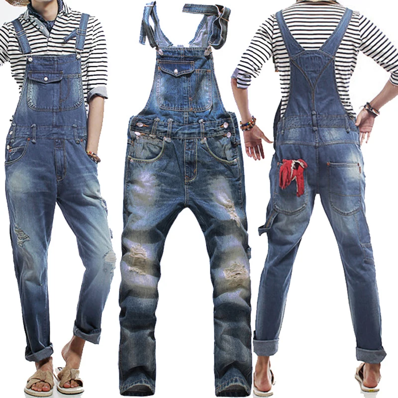 Мужские повседневные Свободные Комбинезоны с карманами удобные джинсовые