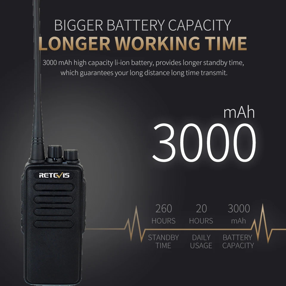 Рация Retevis RT1 VHF (или UHF) высокой мощности 10 шт. 3000 мАч с наушниками| |