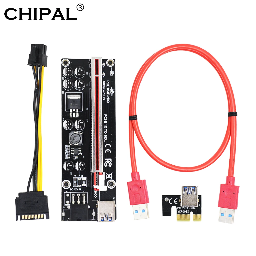 CHIPAL 2020 VER009S Plus PCI Express PCIE E Райзер карта SATA 1X до 16X 6Pin питание 0 6 м USB 3 кабель для