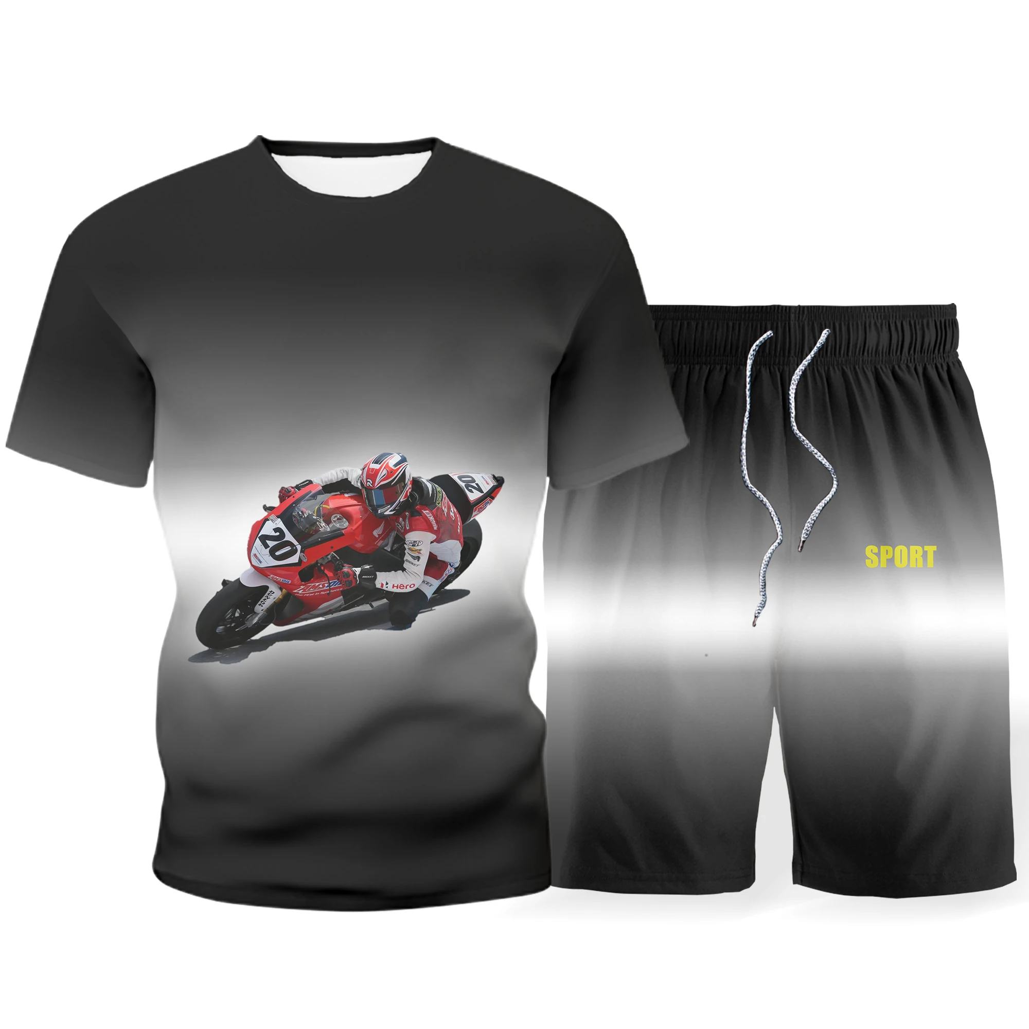 Мужской мотоциклетный костюм-двойка летняя футболка с коротким рукавом и шорты