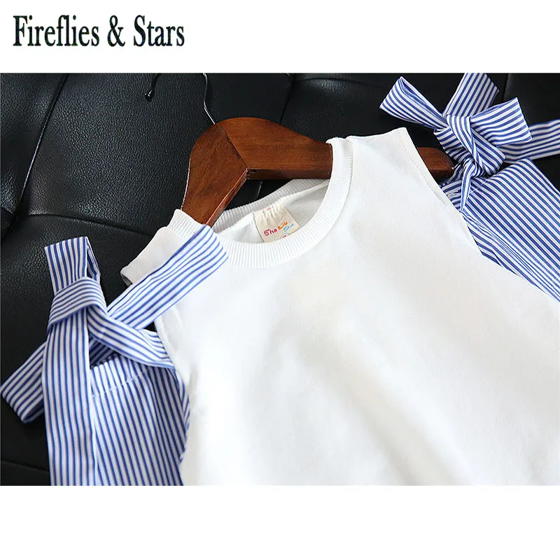 Spring Autumn baby shirt girls blouse kids fashion tops children long sleeve clothes bow striped off shoulder 2 to 7 yrs | Детская