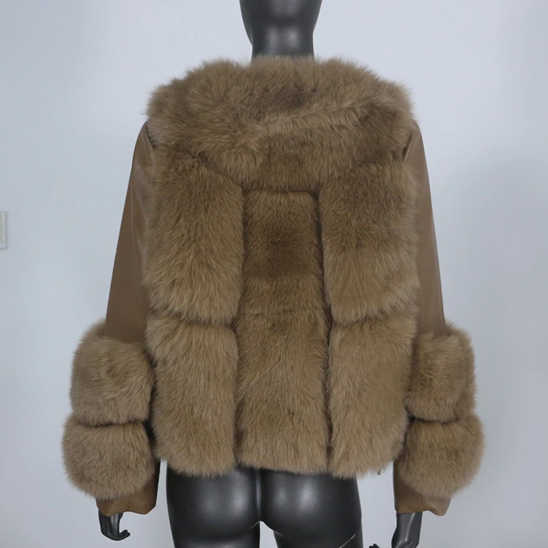 

CXFS 2021 Fashion Real Fur Coat Winter Jacket Women Natural Fox Fur Genuine Sheepskin Leather Outerwear Detachable Streetwear
