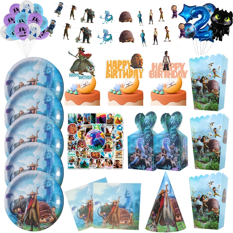 

Disney Raya and The Last Dragon Party Supplies Decorations Kids Birthday Disposable Tableware Cups Plates Party Favors Decor Set
