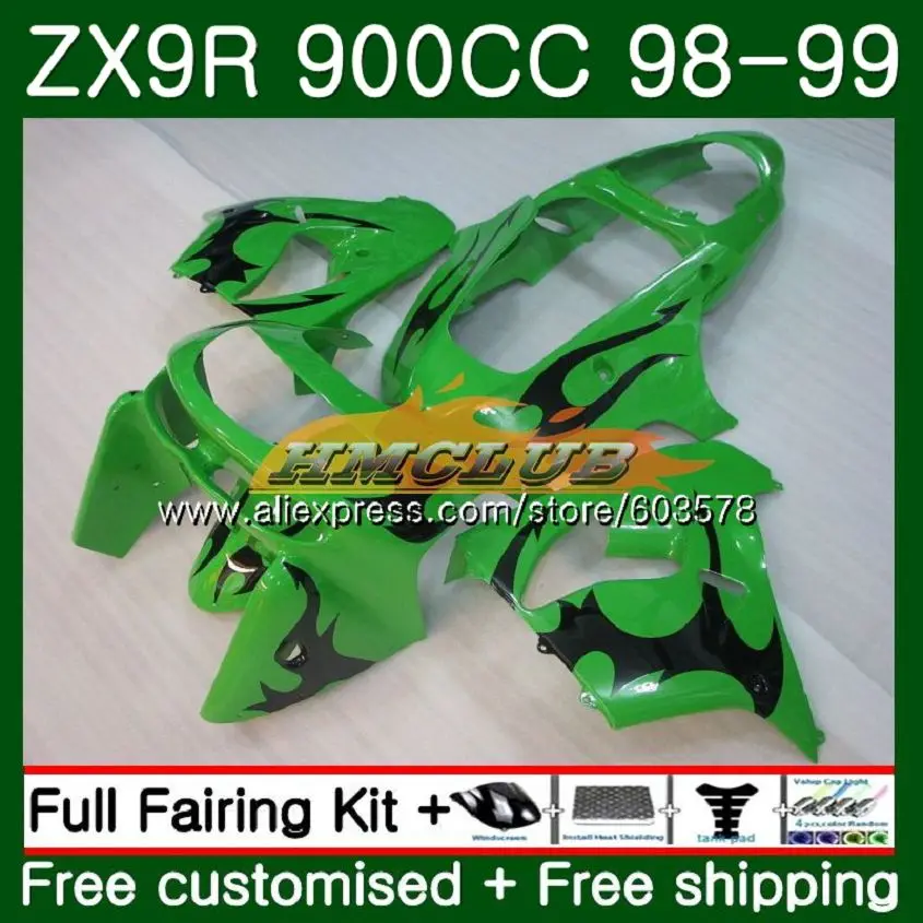 Обтекатели для KAWASAKI ZX900 ZX9 R ZX 9R ZX9R 98 99 00 01 Green blk 110CL.40 900CC 9 900 ZX-9R 1998 1999 2000 2001 |