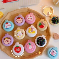 sw 1pc cute cartoon portable makeup mirror with small massage comb bear duck kawaii round mirrors