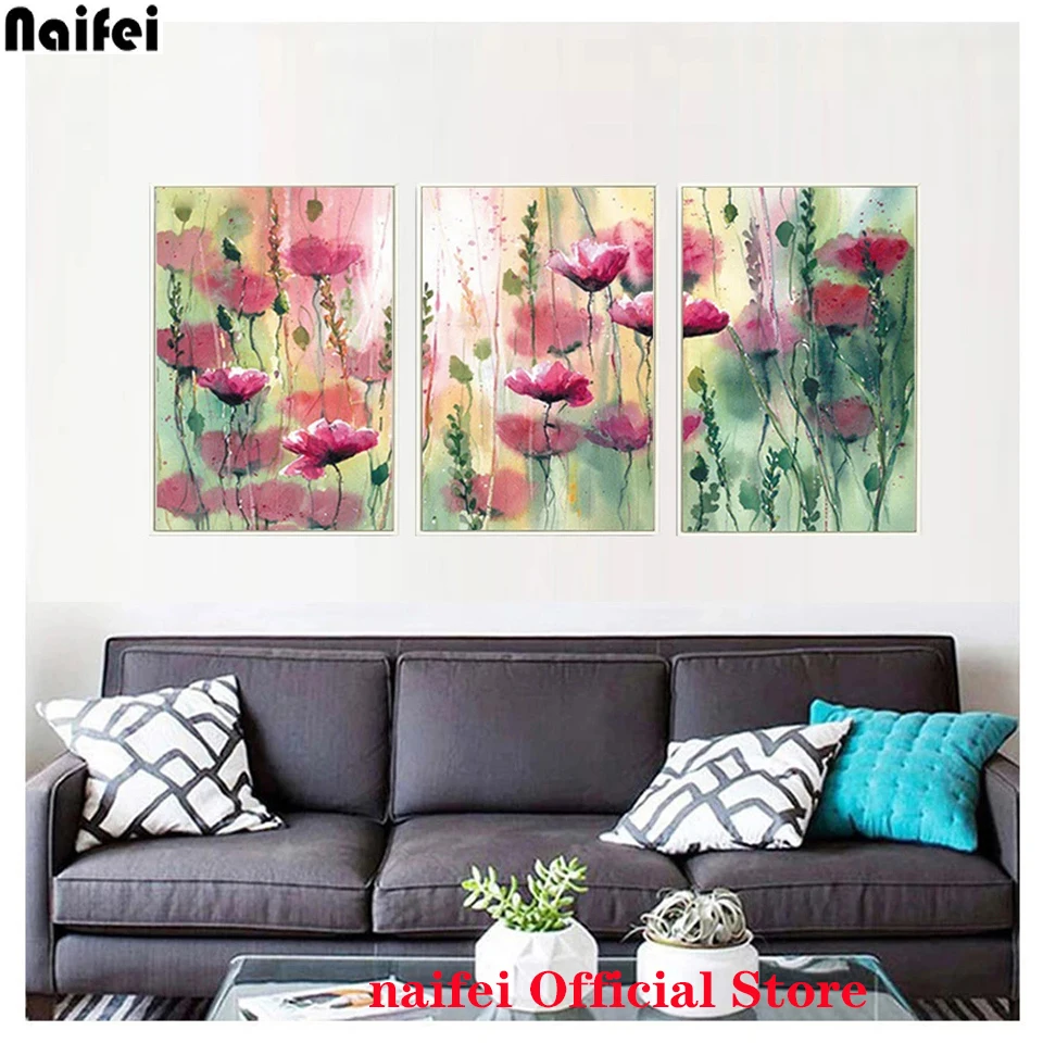 

Multi-picture 5D DIY Diamond Painting Triptych 3pcs Diamond Painting Flower Diamond Mosaic Peony orchid Handmade Decoration Home