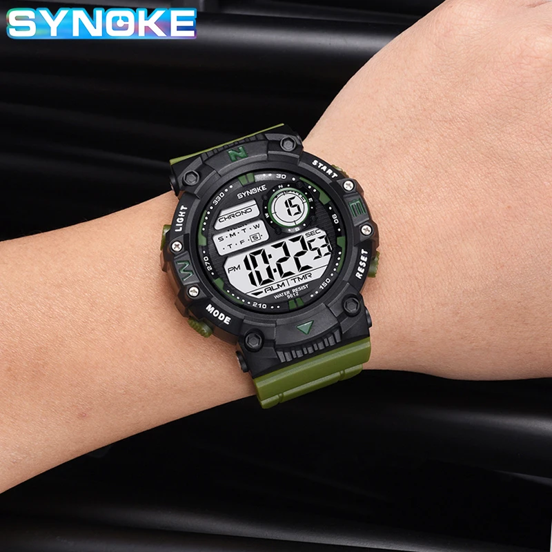 SYNOKE Army Military Wrist Watch For Men Electronic Clock LED Alarm Waterproof Men's Sports Digital Watches 2021 reloj hombre