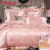 high end silk embroidery four or six piece mulberry silk cotton jacquard bedding set silk bedding set bed comforter set