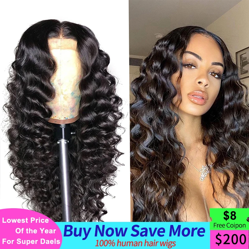 Малазийский Свободный парик с глубокой волной 13x4 парики из человеческих волос на