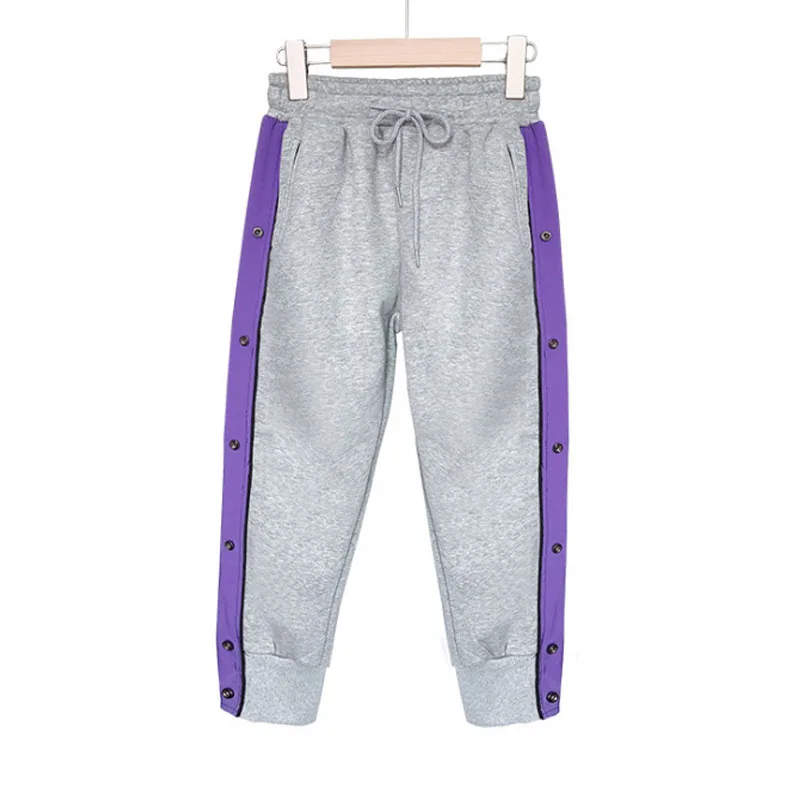 

Black Gray Patchwork Fleece Sport Pants Little Big Girls Cotton Mid Waist Trousers Kids Bottoms Clothing Winter 2020 Girl Pant