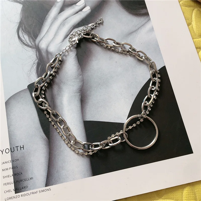 Женское Двухслойное колье чокер в стиле хип хоп массивная цепочка серебристого