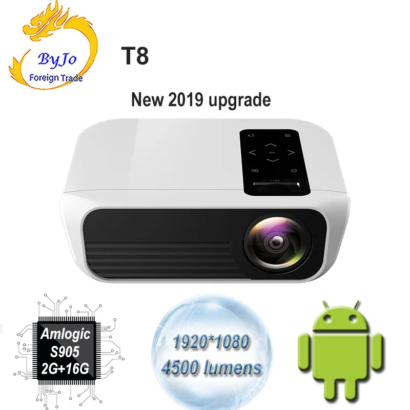 ByJoTeCH T8 светодиодный проектор 1920*1080 Full HD 1080P Android 7,1 4500 люменов Amlogic S905 2G 16G Proyector Beame домашний кинотеатр