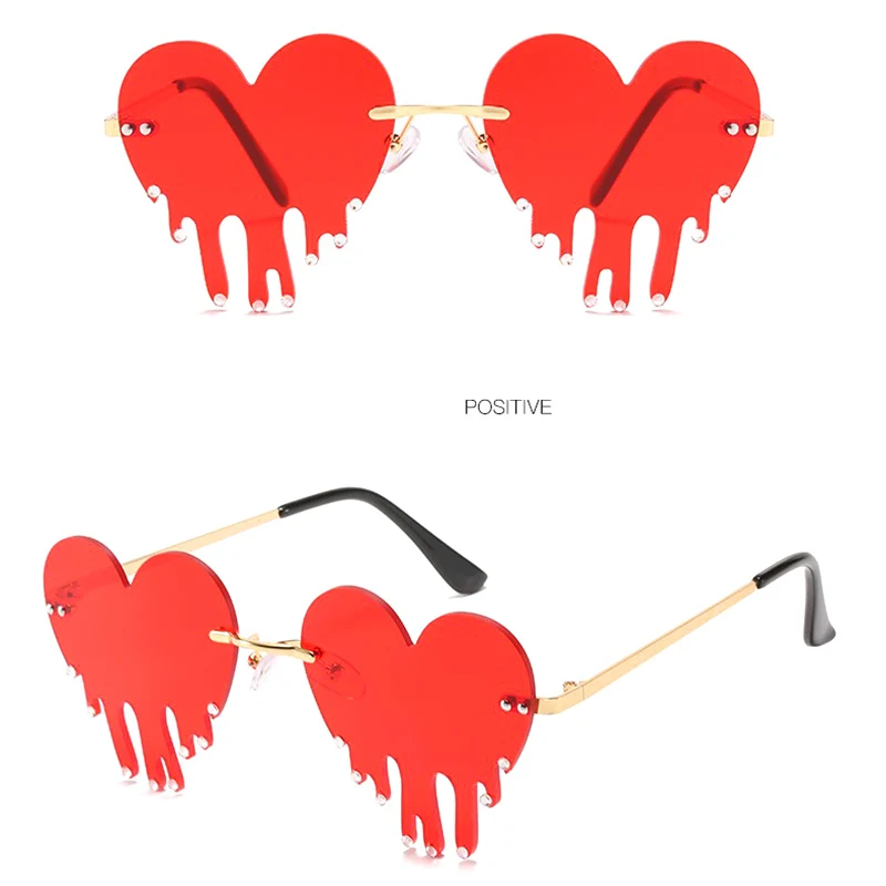 

Fashion Love Heart Rimless Sunglasses Women Tears Shape Punk Vintage Eyewear Sun Glasses