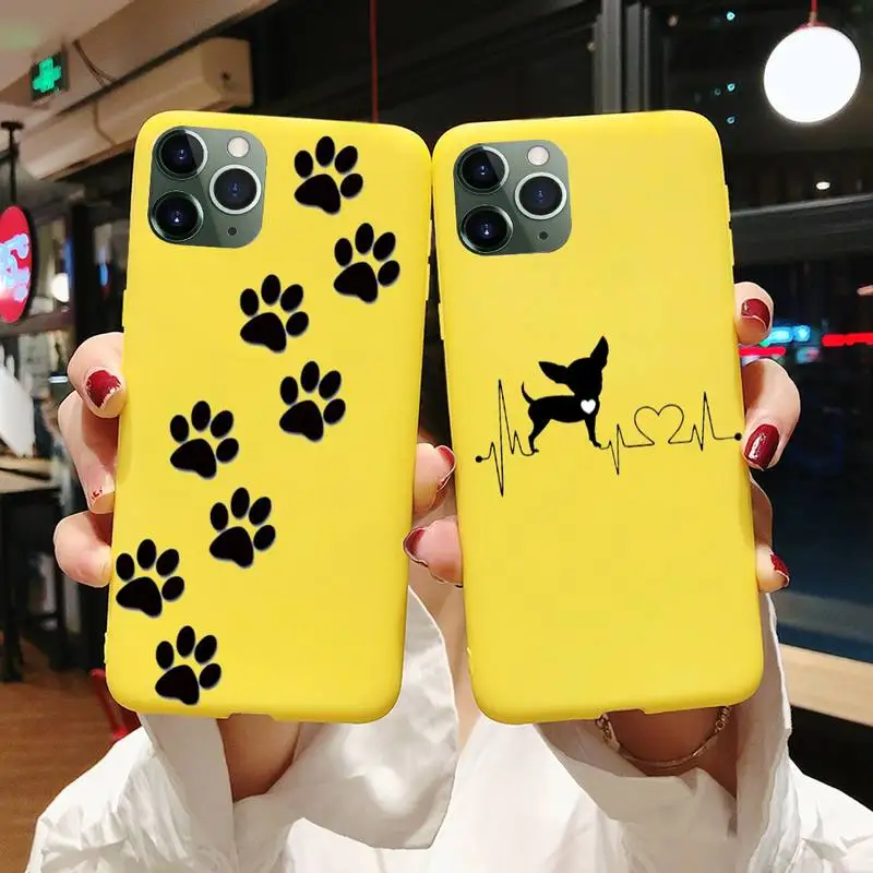 

Best Friends Dog Paw Phone Case For Iphone 6 6s 7 8 Plus XR X XS XSmax 11 12 Pro Mini Max Candy Yellow Silicone Cover