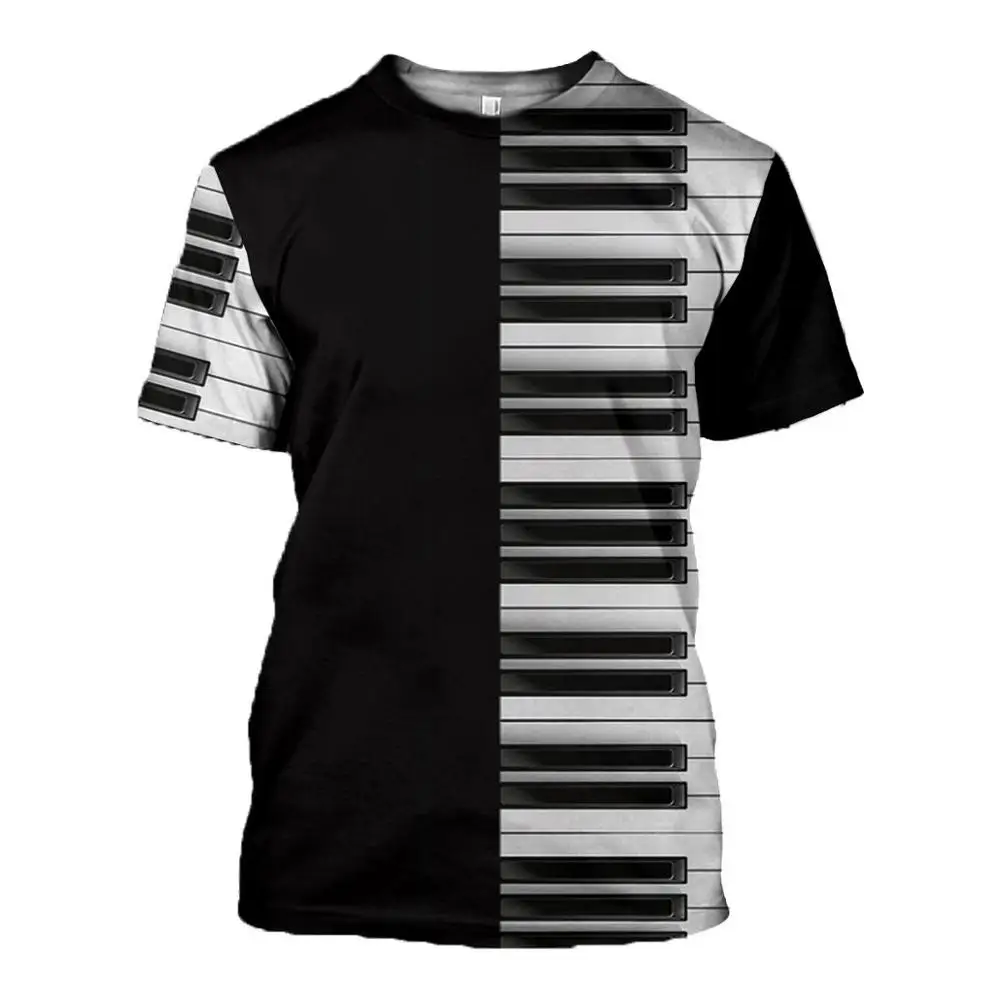

2021 Ladies Printed T-shirt Piano Music 3DT Shirt Funny Harajuku Short Sleeve T-shirt Musical Instruments Streetwear