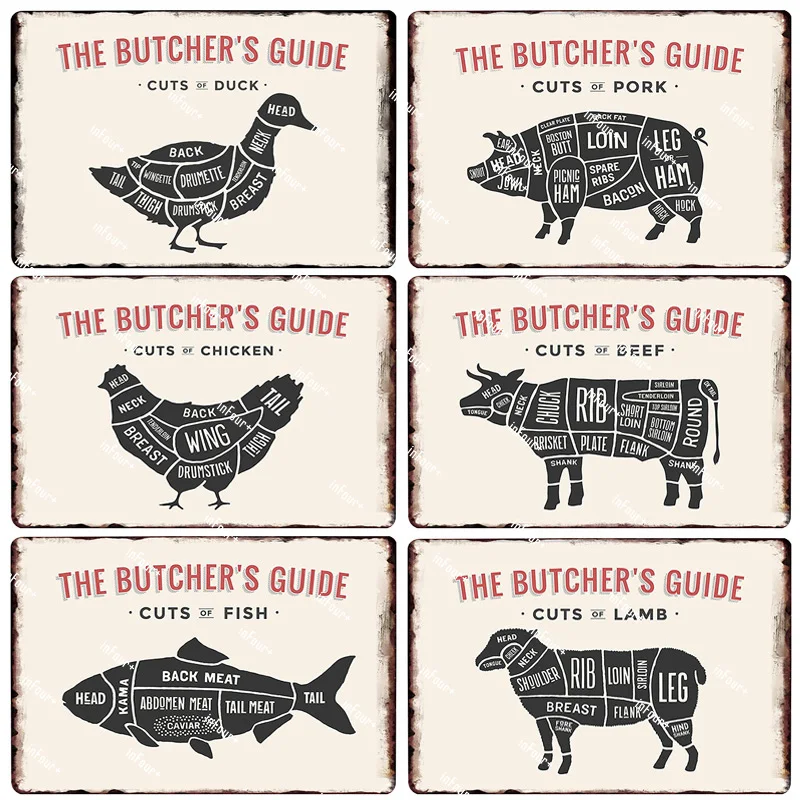 Мясник магазин нож металлическая пластина Оловянная табличка винтажный Декор