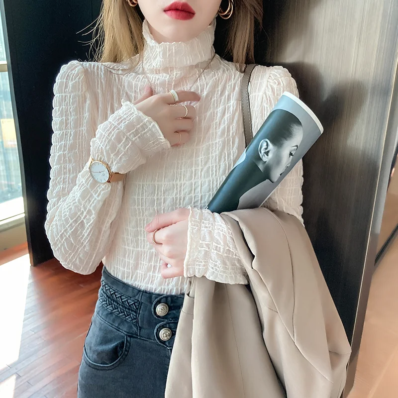 Женская кружевная верхняя одежда сезон осень-зима 2021 футболка с длинным рукавом